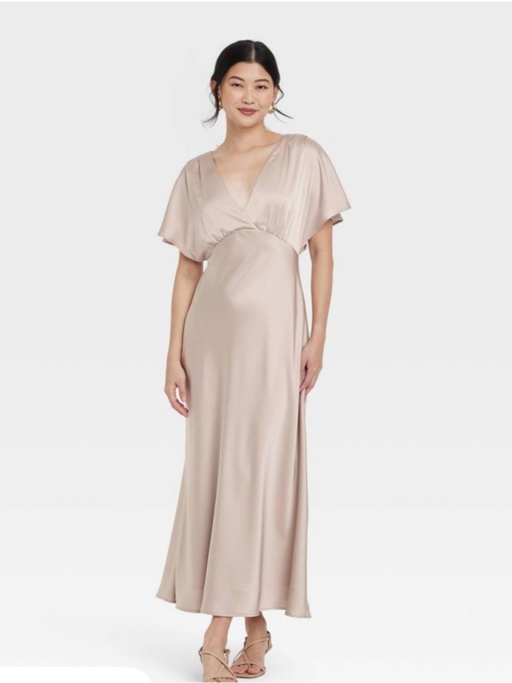 a new day Satin V-Neck Maxi Dress in Taupe